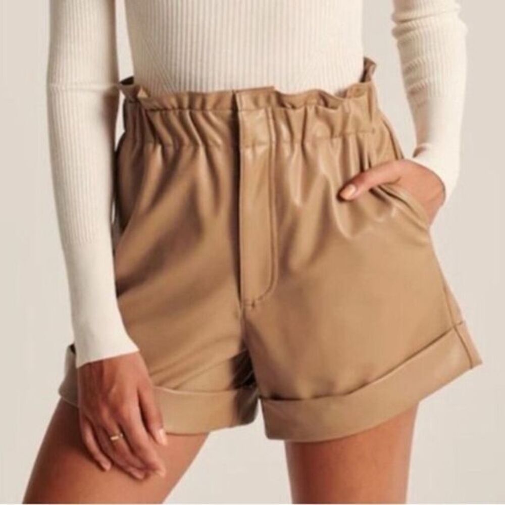 Abercrombie & Fitch Shorts Womens Small Tan Paperbag Faux Leather High Waisted